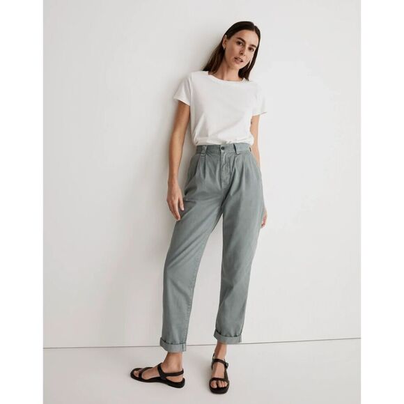 MADEWELL Garment-Dyed Tapered High Rise Pleat Chino Pants Overcast Green Size 33 - Picture 1 of 9